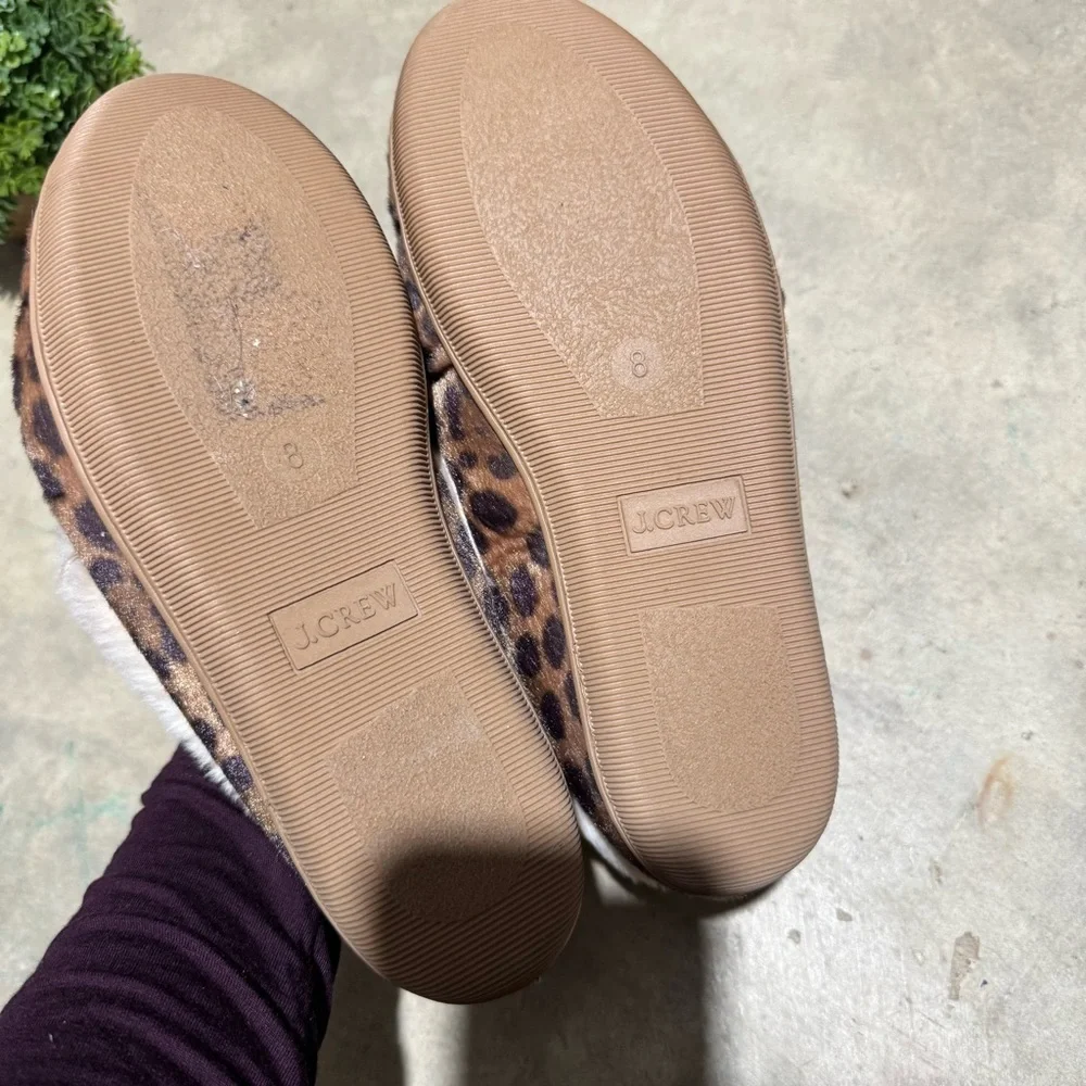 J Crew Calf Hair Leopard Animal Print Moccasins Slippers Size 8 Cozy Fall‎